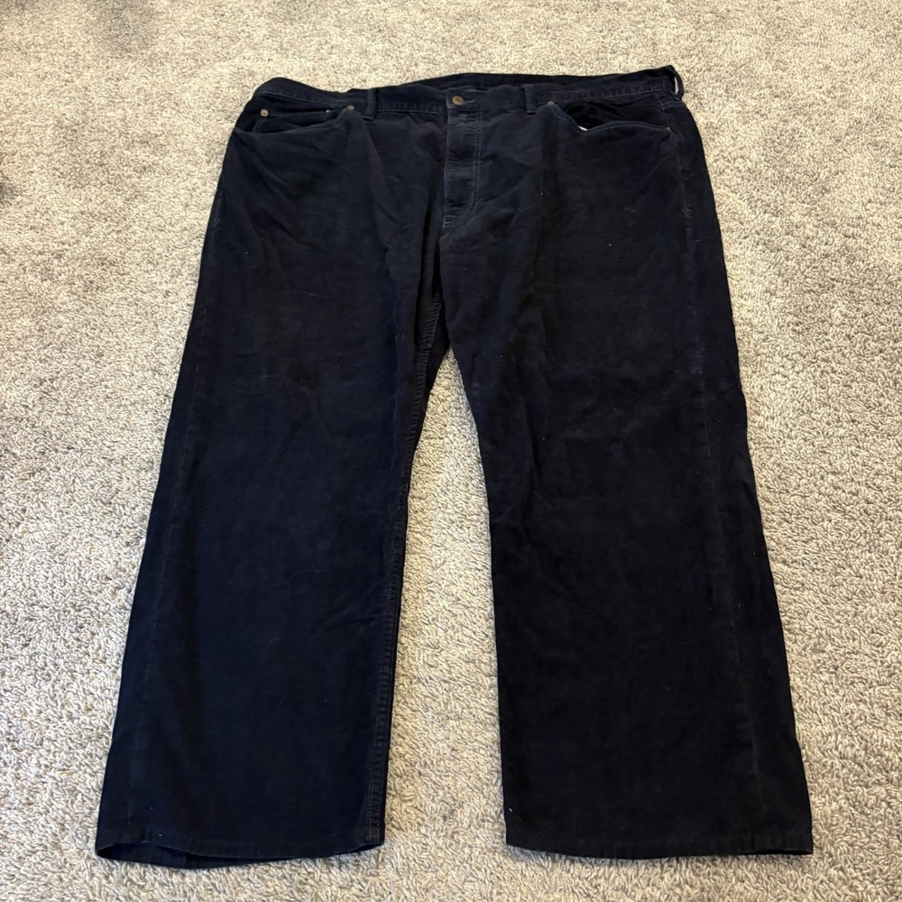 Polo Ralph Lauren Corduroy Pant Men Big 48X30 48Bx30 Wide Leg Navy Blue Leather